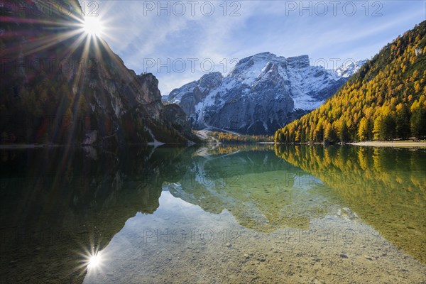 Lake with sun Croda del Becco