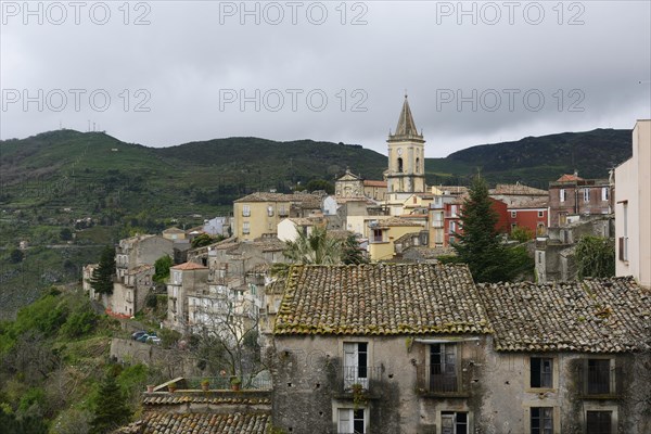 View of the mountain village of Novara di Sicilia