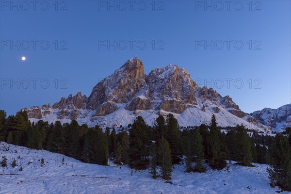 Peitlerkofel at Dusk with Moon