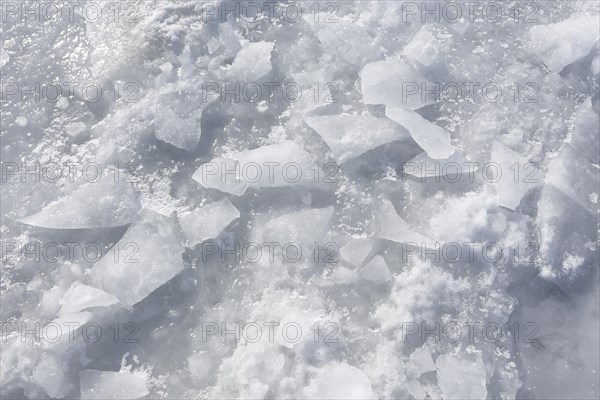 Chunks of ice on a frozen surface