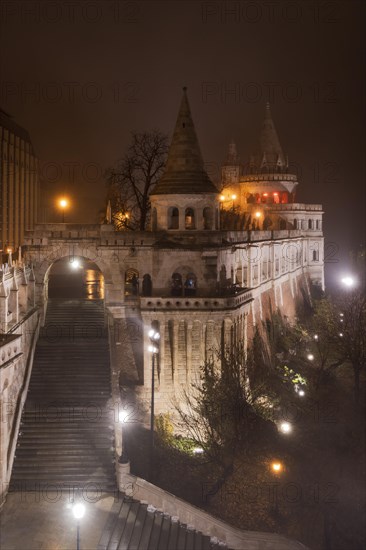 Fisherman's Bastion on Buda Castle Hill by night