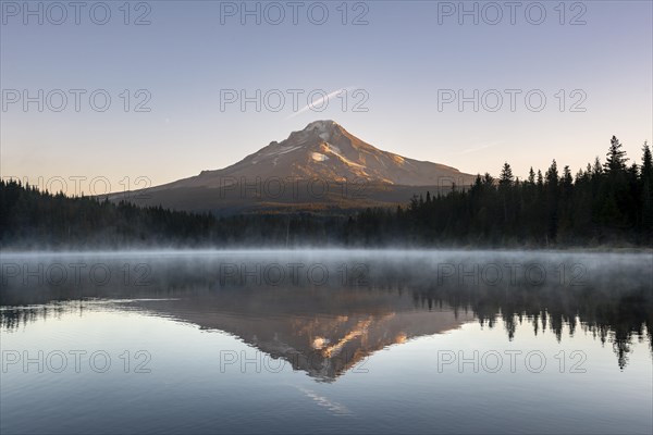 Reflection of Mt Hood volcano in Trillium Lake