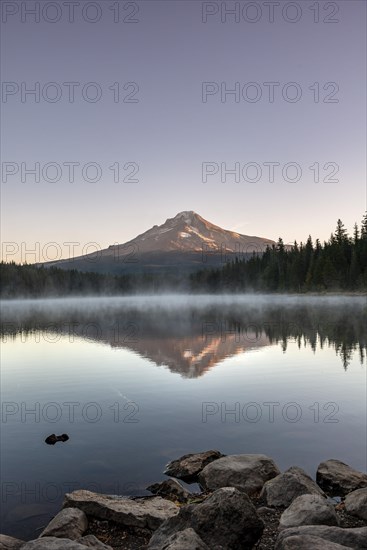 Reflection of Mt Hood volcano in Trillium Lake