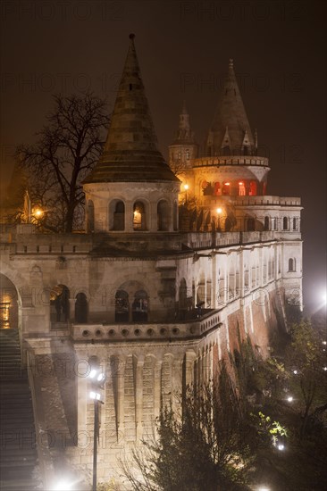 Fisherman's Bastion on Buda Castle Hill by night