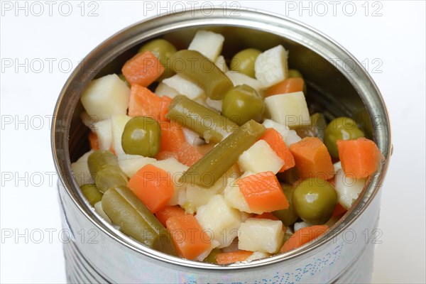 Ingredients for Russian Salad in a Tin