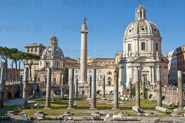View of ancient columns of Trajan's Forum with Trajan's Column