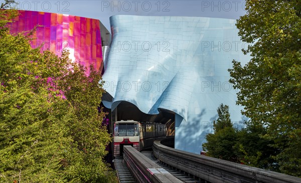 Monorail train comes out of the museum