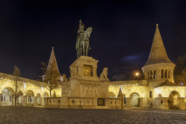 Fisherman's Bastion on Buda Castle Hill by night