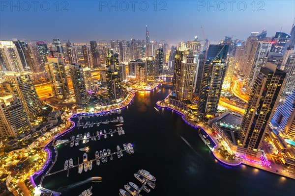 Dubai Marina Harbour Skyline Architecture Holiday Overview by Night in Dubai