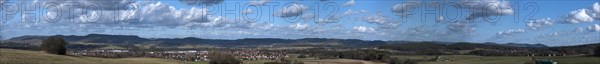 Panoramic view from Kleingeschaidt to Markt Eckental and Franconian Switzerland