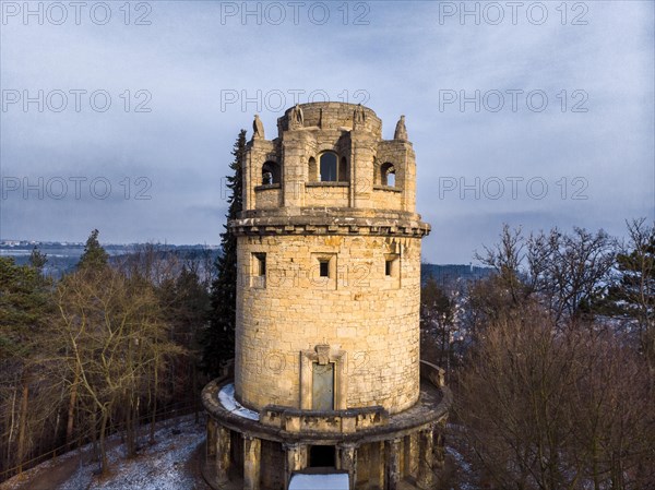 Aerial view of the Bismarck Tower on the Jena Forest