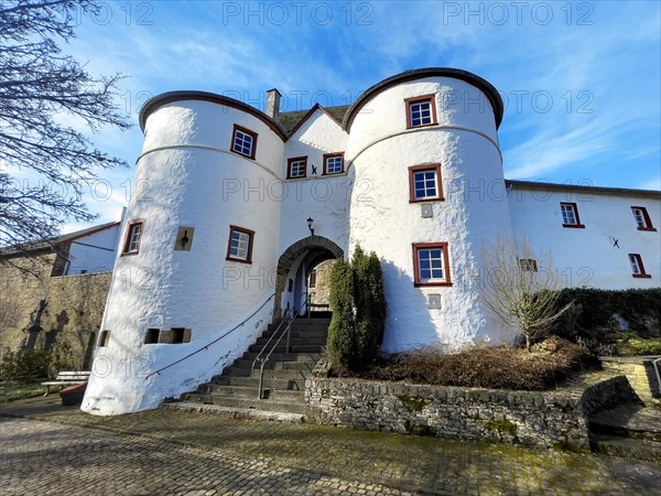 View of east gate of outer bailey of Reifferscheid Castle in Eifel