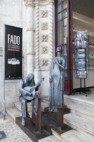 Sculptures in front of a shop