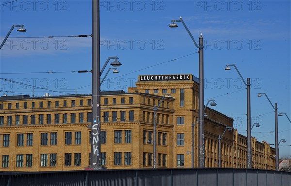 View from the Treskow Bridge of historic industrial buildings in Oberschoeneweide