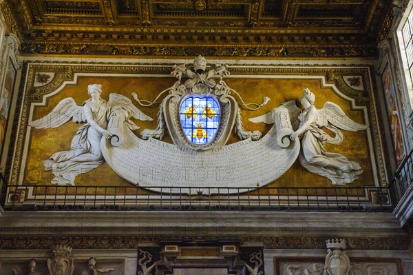 Glass window Papal coat of arms Emblem of Pope Urban VIII Church of Santa Maria in Aracoeli