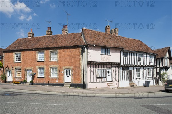 Houses in Lavenham in typical half-timbered architecture