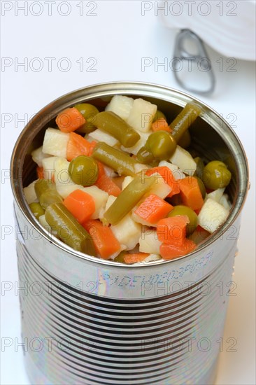 Ingredients for Russian Salad in a Tin