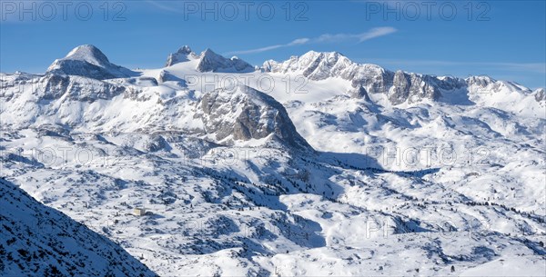 Morning light over winter landscape in the snowy Alps