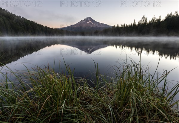 Reflection of Mt Hood volcano in Trillium Lake