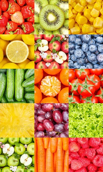 Fruits Fruit and Vegetable Collage Collection Background with Berries Apples and Carrots