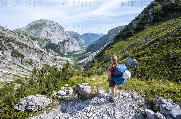 Hiker looking over mountain valley