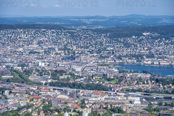 View of the old town of Zurich and Lake Zurich from the Uetliberg