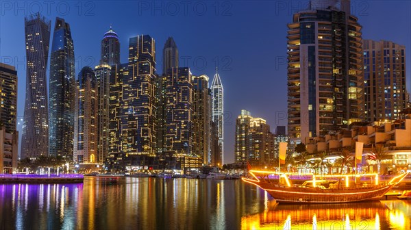 Dubai Marina Harbour Skyline Architecture Holiday by Night Panorama in Dubai