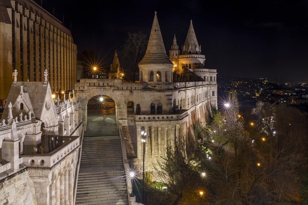 Fisherman's Bastion on Buda Castle Hill by night