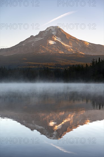 Reflection of Mt Hood volcano in Trillium Lake