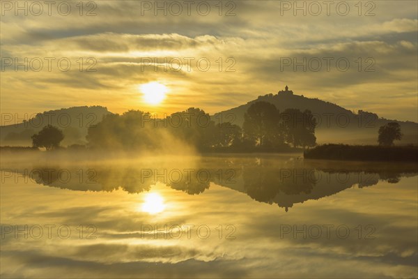 Wachsenburg Castle at Sunrise Reflecting in Lake