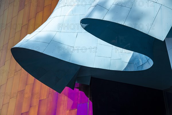 Curved colored facade of the Museum of Pop Culture