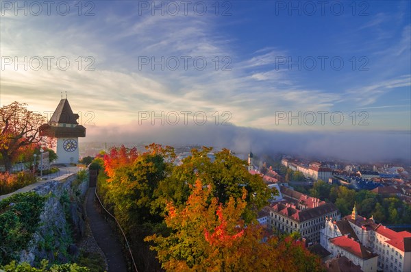 Cityscape of Graz and the famous clock tower