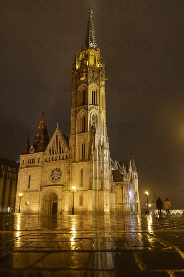 Matthias Church on Buda Castle Hill by night