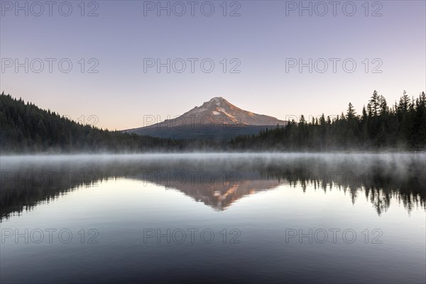 Reflection of Mt Hood volcano in Trillium Lake