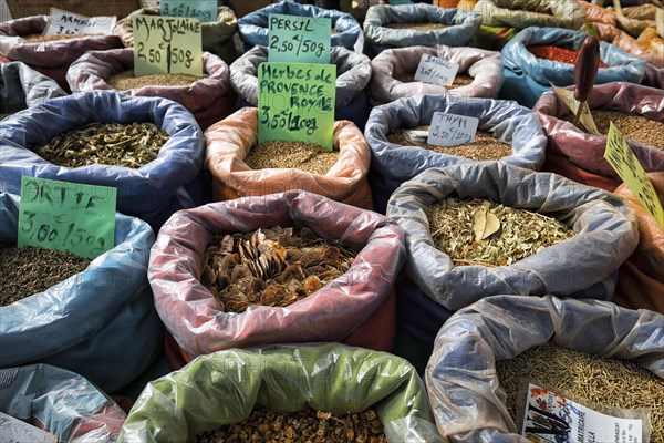 Bags of dried herbs