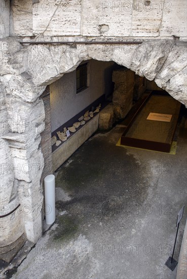 Historic gate entrance to Domitian's stadium below present street level