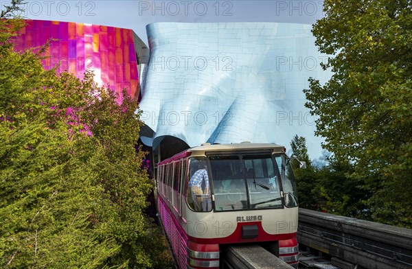 Monorail train comes out of the museum