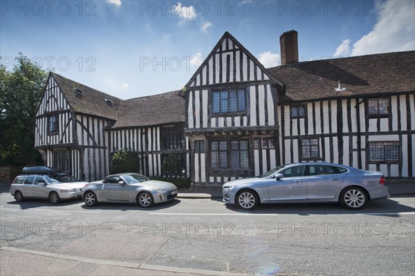 Houses in Lavenham in typical half-timbered architecture