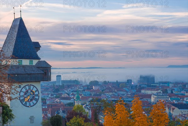 Cityscape of Graz and the famous clock tower