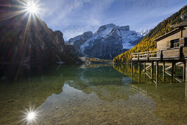 Boat house with Sun and Croda del Becco