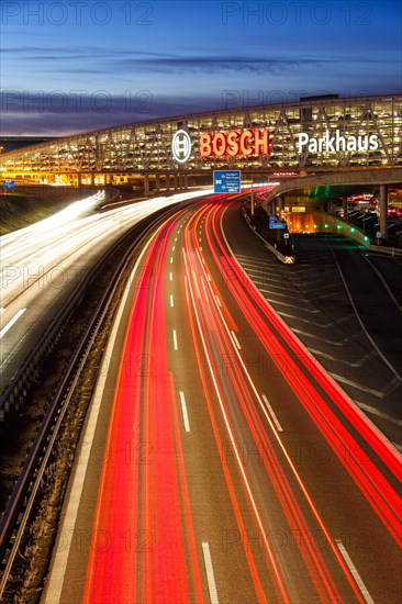 Traffic Motorway A8 Messe Bosch multi-storey car park in Stuttgart