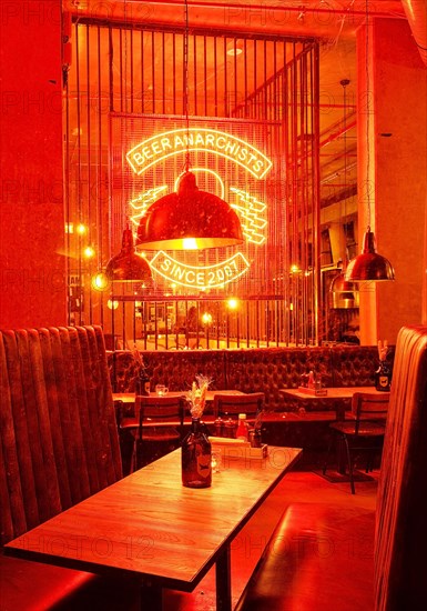 View into a styled bar with special beers