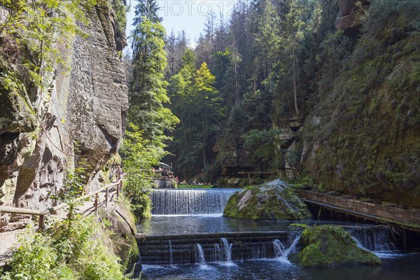 Footbridge and waterfalls in the Edmundsklamm