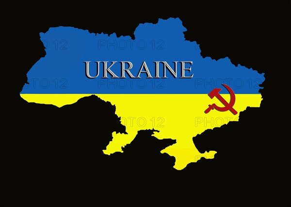 Illustration of the border of Ukraine with hammer and sickle