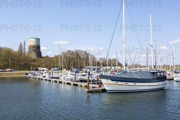 Sailing boats yachts moored at Shotley Marina