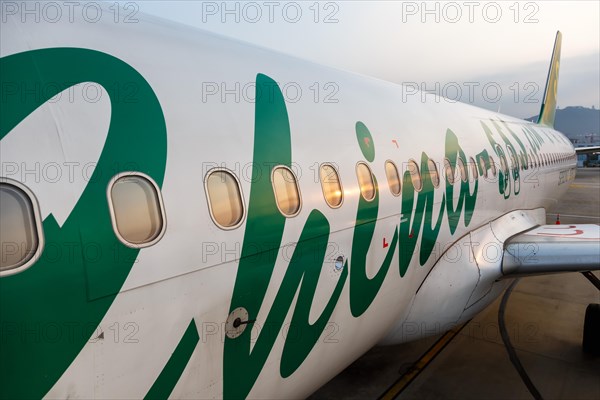 An Airbus A320 aircraft of Spring Airlines with registration number B-1672 at the airport in Shenzhen