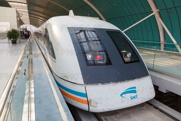 Shanghai Transrapid Maglev train traffic infrastructure at Longyang Road station in Shanghai