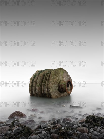 Old foundation at the tide gauge house on the beach near Kap Arkona on the German island of Ruegen