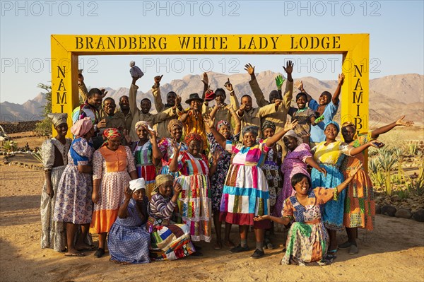 The staff of the Brandberg White Lady Lodge in traditional clothing
