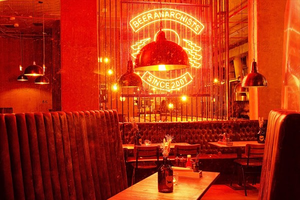 View into a styled bar with special beers